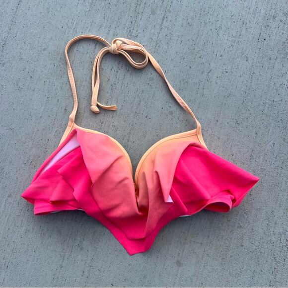 Victoria’s Secret Pink Orange Ombre Flutter Ruffle Halter Bikini Top SMALL - Picture 1 of 5